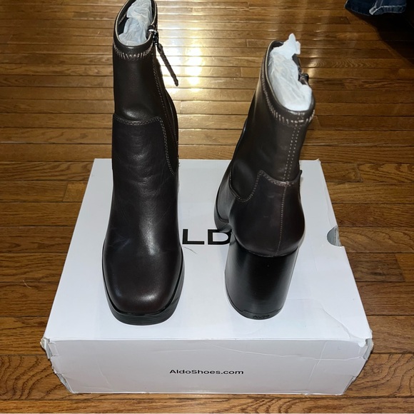 ALDO Seraphica Platform Leather Bootie Dark Brown Women’s Size 10 or 10B - Picture 8 of 14